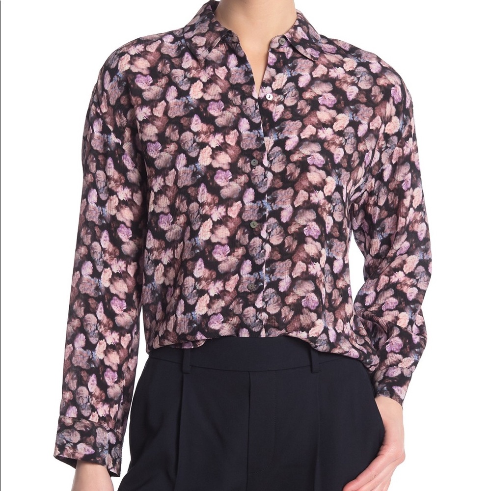 Vince Micro Painted Floral Silk Blouse